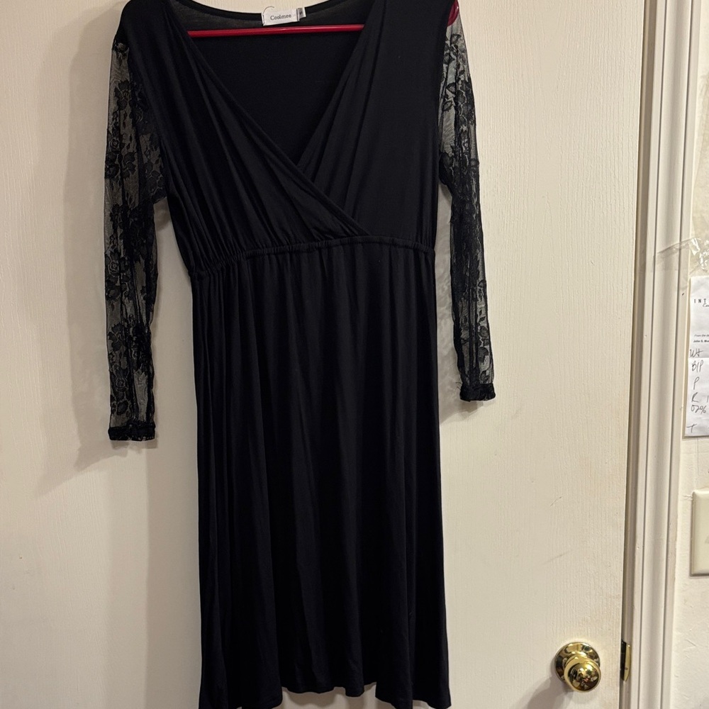 Cato Black Dress with Lace Sleeves